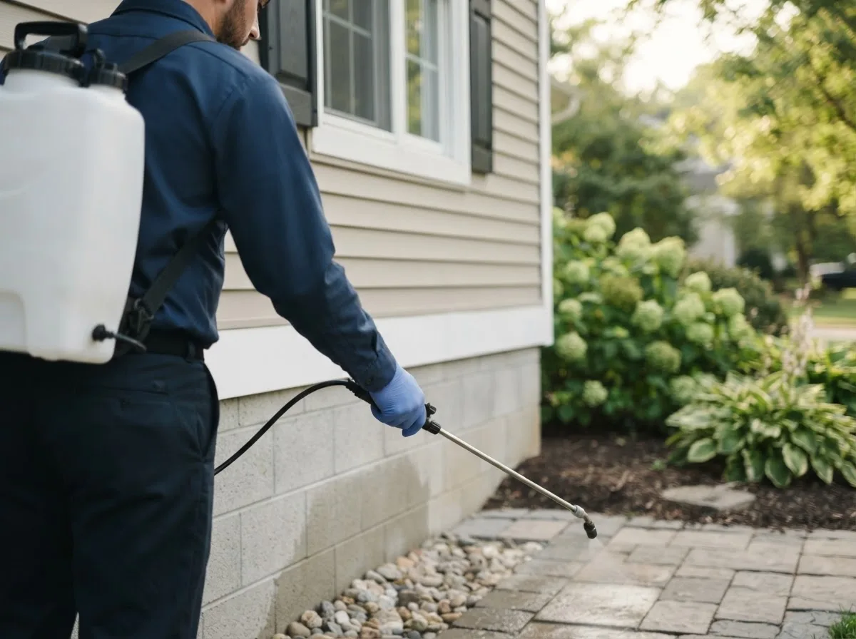 Pest control technician inspecting a home in Marsland, NE